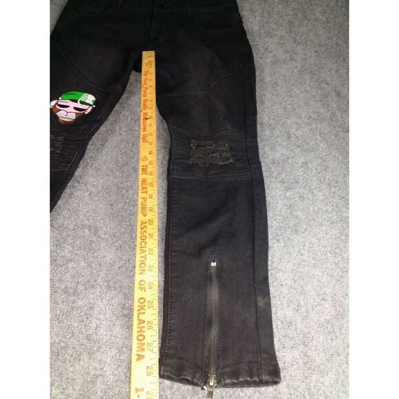 Bart Simpson Jeans Men Sz L Black Straight Leg Embroidered Zippers Streetwear‎ - Picture 2 of 8